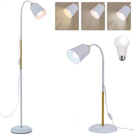 AoMck Floor Reading Lamp, Industrial Metal Floor Lamps for Living Room with Adjustable Bendable 2 in 1 Reading Table Lamps for Living Room Bedroom Office, 12W Bulb Included (White)