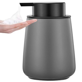12Oz Grey Foaming Soap Dispenser - Ceramic Foam Hand Soap Dispenser with Easy-to-Press Black Pump, Refillable Bathroom Lotion Soap Dispenser, Dish Soap Dispenser for Kitchen Hand Wash Dispenser