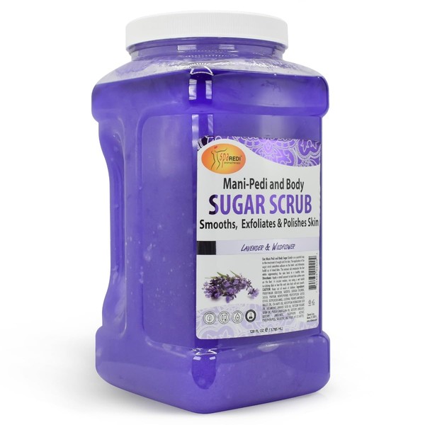 SPA REDI – Sugar Body Scrub, Lavender and Wildflower, 128 Oz Exfoliating, Moisturizing, Hydrating and Nourishing, Glow, Polish, Smooth and Fresh Skin - Body Exfoliator