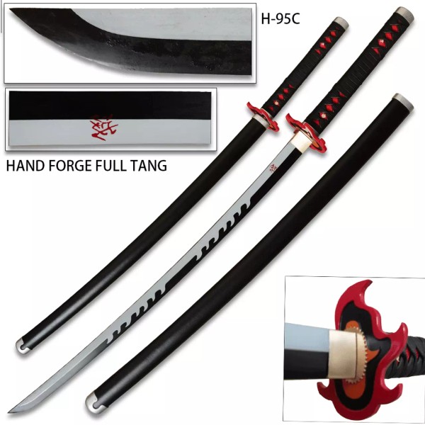 Demon Slayer Tanjiro Kamado Nichrin Blade Flame Handmade Katana Sword