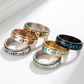 Stainless Steel Moon Stars Spinner Rings, Fidget Rings, - Style: Style 3, Size: 6