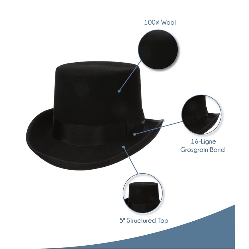 Scala Men's Wool Felt Topper Hat, Black, Medium