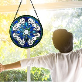 DASTOLL Stained Glass Window Hanging, Boho Style Sun Catchers Diamond Glass Panel Hangings Tiffany Suncatcher Decor for Birthday for Women, Men, Wife, Aunt, and Mom 9.8 in