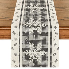 Artoid Mode - Camino de mesa de Navidad con copos de nieve de color gris, diseño de búfalo a cuadros, decoración de mesa de comedor para decoración del hogar, fiesta, 13 x 120 pulgadas