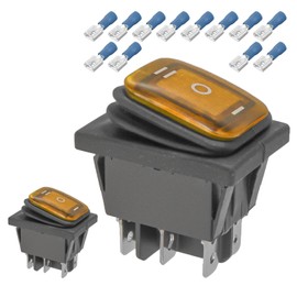 2-Pack Waterproof Rocker Toggle Switch with Yellow Button, ON/Off/ON DPDT 6Pin Boat Switches for Home Auto Car Marine Boat, KCD4-203