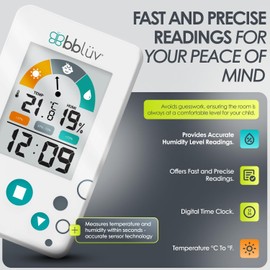 bblüv Igrö 2-in-1 - Indoor Digital Thermometer and Hygrometer - Humidity Meter for Baby Room with Alarm - Portable, User-Friendly - Ideal for Nursery, Home, or Travel