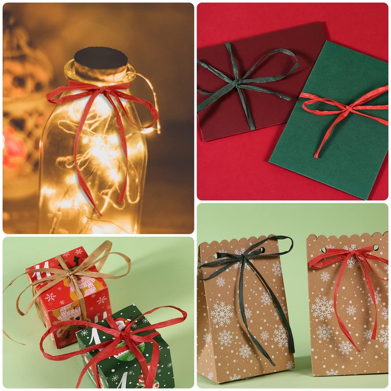 LUTER 3 Rolls Christmas Raffia Paper Ribbon, Natural Raffia Paper
