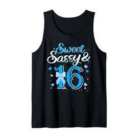 Blue Sweet Sassy And 16st Sixteen Bow Birthday 16 Year Old Tank Top