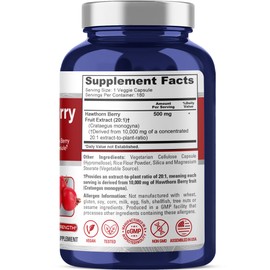 NusaPure Hawthorn Berry 20:1 Extract, 500 mg Equivalent to 10,000 mg 180 Veg Caps, Suitable for Vegetarians, Vegan, Non-GMO Dietary Supplement