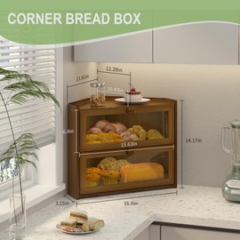 Corner Bread Box for Kitchen Countertop Bamboo Bread Holder Large