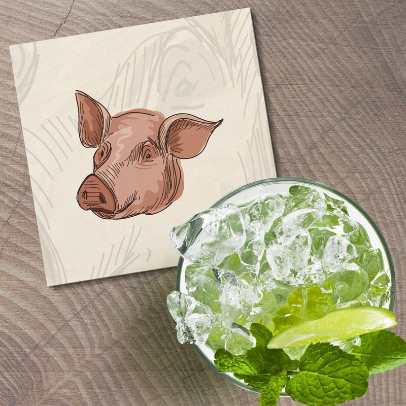 Unbranded Pig Head Sketch Animal 4'' X 4'' Square Wooden