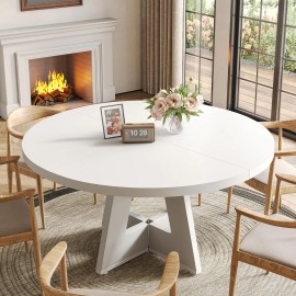 US Local Round Dining Table for 4-6 People, 47 Inches White Circle Dinner Kitchen Dining Room Table with Wooden Pedestal Basesize: 47.24"D x 47.24"W x 29.53"H, color: White