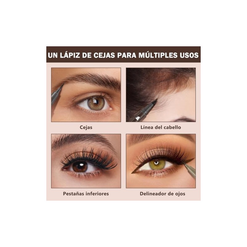 Erinde Lápiz Líquido para Cejas Doble Punta, Perfilado Preciso, 4