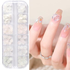 White Flowers Nail Art Decorations, 5D Camellia Flower Nail Art Rhinestone, Floral Nail Glitter Jewels Gems Design for Nail Stickers Decals, Women Girls Manicure Acrylic Nails Supplies Resin Diamond