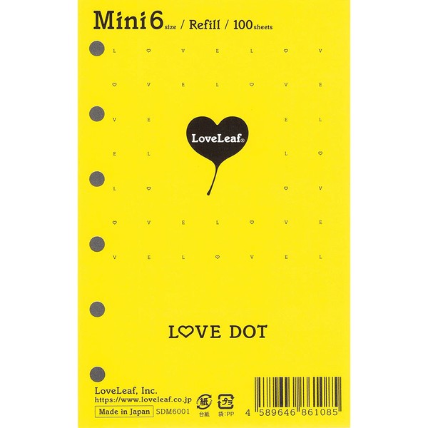 LaBriefs SDM6001 Personal Organizer, Refill, Mini 6 Holes, Love Dot Squares, 6 Holes, 100 Sheets