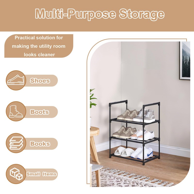 Mooisco 3-Tier Expandable Shoe Rack, Adjustable Metal Shoe Storage, Sturdy