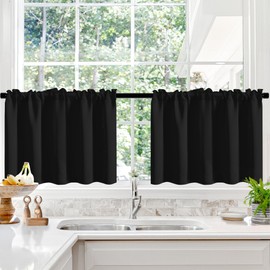 Deconovo Rod Pocket Bathroom Curtains Window, Short Curtians for Windows 24 Inch Length, Black Blackout Curtains for Bedoom, Living Room Valance Curtains, Black Curtains 2 Panels, W42 x L24
