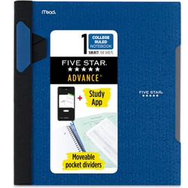 Five Star Advance Spiral Notebook + Study App, 1 Subject, College Ruled Paper, 8-1/2" x 11", 100 Sheets, Spiral Guard, Movable Tabbed Dividers, Pacific Blue (820012D-ECM)