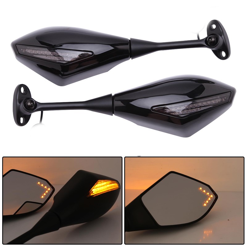 Motorcycle LED Turn Signal Rearview Mirrors with Arrow compatible with
