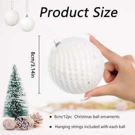 6pcs 3.94" Christmas Ball Ornaments Glitter Sequin Foam Ball Shatterproof Christmas Tree Decorations Xmas Hanging Balls Set for Wedding Party Holiday Decorations(White)