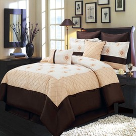 Royal Hotel Bedding Madison Gold, Ivory and Chocolate King Size Luxury 12 Piece Comforter Set Includes Comforter, Bed Skirt, Pillow Shams, Decorative Pillows, Flat Sheet, Fitted Sheet, Pillowcases.