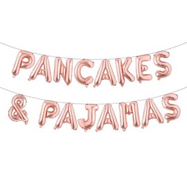 Pancakes And Pajamas Birthday Party Decorations , Slumber Sleepover Spa Party Ideas Party Favors,Pancakes Pajamas Balloons Banner Backdrop for Girls Boys Kids (PANCAKES & PAJAMAS Rose Gold)