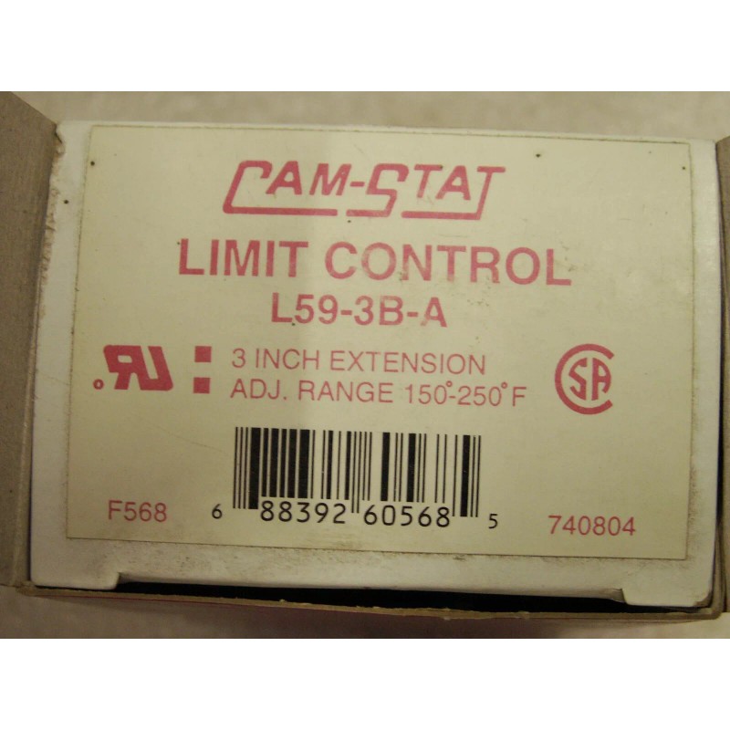 Cam-Stat Furnace Limit Control L59-3B-A 3Inch ADJ. Range 150 250F