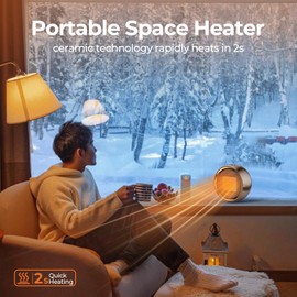 ASNUG Space Heater, Portable Electric Heaters for Indoor Use, PTC Ceramic Small Heater, 2S Efficient Heating, Tip-0ver & Overheat Protection, Quiet Mini Desk Heater for Home Office Bedroom