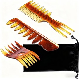 DOUBUYONGYI Men's Hair Comb, Set of 3, Comb, For Men Amber, For Beauty Salon, Barbershop