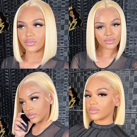 UTIDE 613 Blonde Bob Wig 13x4 Hd Lace Front Wig Human Hair Pre Plucked Lace Frontal Wigs 12 Inch Short Wigs Human Hair Free Part Straight Bob Wig Human Hair 613 Human Hair Wig