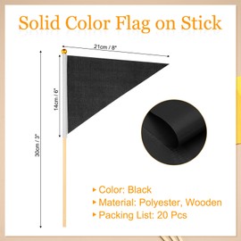 PATIKIL 8x3 Inch Mini Pennant Flags, 20Pcs Wooden Pole Small Handheld Blank Solid Flag on Stick for DIY Graffiti Birthday Carnival Celebration Sports, Black