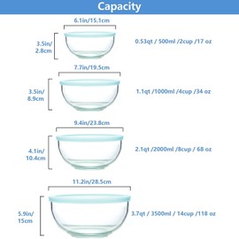 Luvan Borosilicate Clear Glass Mixing Bowls with Lids Set of 4 (0.53qt, 1.1qt, 2.1qt, 3.7qt) , Space Saving Nesting Bowls Large Kitchen Salad Bowls for Meal Preping ,Baking ,Mixing ,Dishwasher Safe