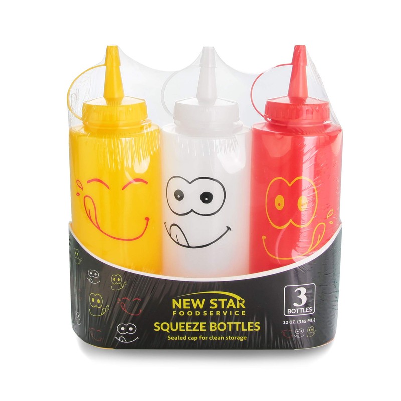 New Star Foodservice 28560 Smiley Faces Squeeze Bottle Set, Plastic,