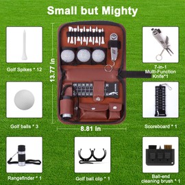 Complete Golf Accessories Kit, Golf Gifts for Men and Women - 8-Piece Set with Leather Case | Rangefinder, Balls, Tees, Multi-Tool | Beginner to Pro Golf Essentials