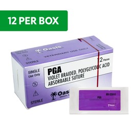 Oasis Vet PGA (Polyglycolic Acid) Surgical Suture, 0, (CT-2) 1/2 30mm Round Bodied Needle, 75cm, 12/Box, Veterinary Use