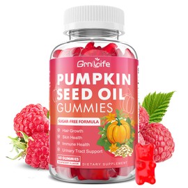 Pumpkin Seed Oil Gummies with Saw Palmetto, Organic Pumpkin Seed Oil Supplement for Hair Growth & Skin Health, High Pure Extract for Women Men, Raspberry Flavor, 60 Count