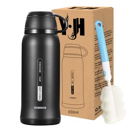 Y·J&H Double Walled Vacuum Insulated Bottle with Cup - Stainless Steel Thermo Flask - Reusable Drinking Water Bottles BPA Free - for Kids & Adult, Sports, Outdoor, Office - 650ml Black