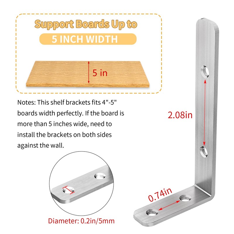 LSK L Bracket, 4"×2"(100×50mm) Heavy Duty Stainless Steel Corner Bracket
