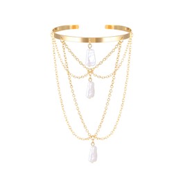 Tibond Boho Upper Arm Cuff Bracelet for Girls Women, Adjustable Gold and Silver Coils Arm Band Cuff Bracelet Punk Bangle Minimalist Style Bangle Open Armlets (U)