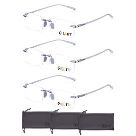 LUFF 3 Pack Rimless Reading Glasses Men Women- Comfortable Frameless Reader Lightweight TR90 Blue Light Blocking Computer Eyeglasses(1.0X)