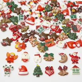 Baiinjiene 100 Pieces Christmas Resin Charms Set for Craft, Slime, Scrapbooking, 3D Flatback Ornament Mini Decorations