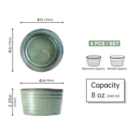 UNICASA Ramekin Set of 4, UNICASA 8 oz Creme Brulee Ramekins, Oven Safe Baking Set for Custard, Pudding, Souffle Cups, Reactive Green