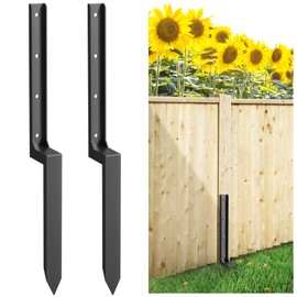 2-4-6-8 PCS Fence Post Repair Kit, Thickened Fence Post Repair Stakes, Heavy Duty Steel Fence Post Anchor for Fixing Tilted or Broken Wood Fence Post (2 Pack, Black)