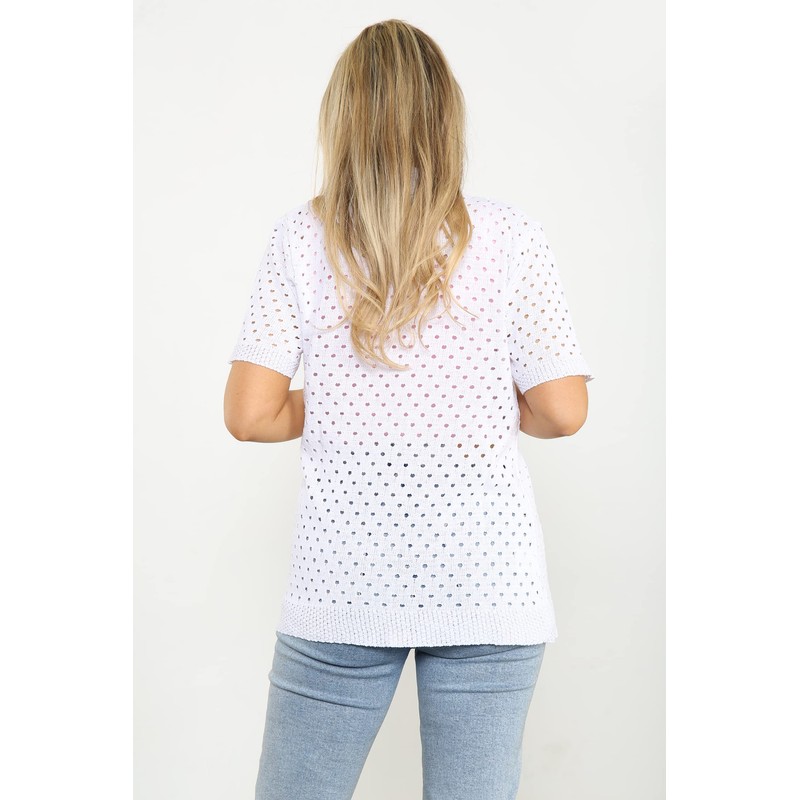 Loxdonz Women's Short Sleeve Knit Crochet Cardigan Sweaters Open Front