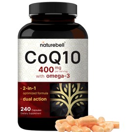 NatureBell NatureBell CoQ10 400mg with Omega 3 Fatty Acids, 240 Capsules | Stable High Absorption Form C Antioxidant Support for Heart & Energy Health C Extra Strength Coenzyme Q10 Supplement