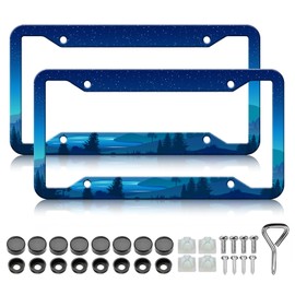 Blue Starry Sky Tree License Plate Frames - 2 Pack Beautiful Nature Night Stainless Steel License Plate Holder Covers,Rust-Proof Waterproof Car Decorative Tag Frames for Standard US 12x6 Inch