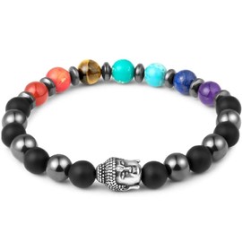 Buddha 7 Chakra Anti Anxiety Bracelet, Stress Relief Natural Crystals Healing Stones Energy Balance Beaded Bracelet, Meditation Prayer Protection Jewelry Present, Unisex (Style 2, One Size)