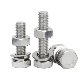Stainless Steel M8 Hex Bolt Full Thread Hex Screw Bolt Nut Flat Lock Washer Kit Fully Threaded (M8x50mm Set of 5)