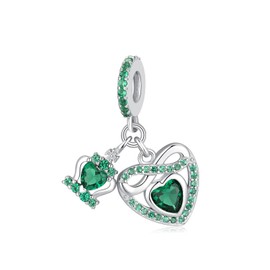 TIZU 925 Sterling Silver Birthstone Charms for Bracelets and Necklaces, Infinity Heart with Crown Bracelet, Bead Charm Jewellery Gifts for Women, Girls, Birthday, Mother's Day, Cubic Zirconia, Emerald