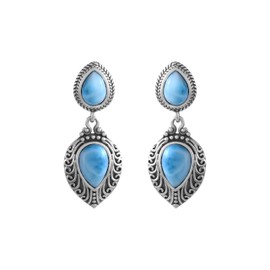 Larimar-Statement-Ohrringe mit 925er Sterlingsilber-Steckverschluss, Strandschmuck aus blauen Edelsteinen für sie